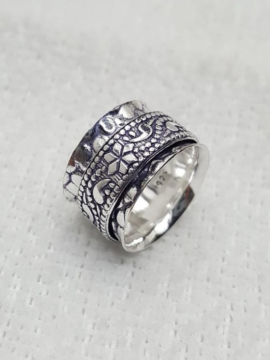 925 silver Jewelry - 925 Silver Textured Wide Band Ring - Silver
